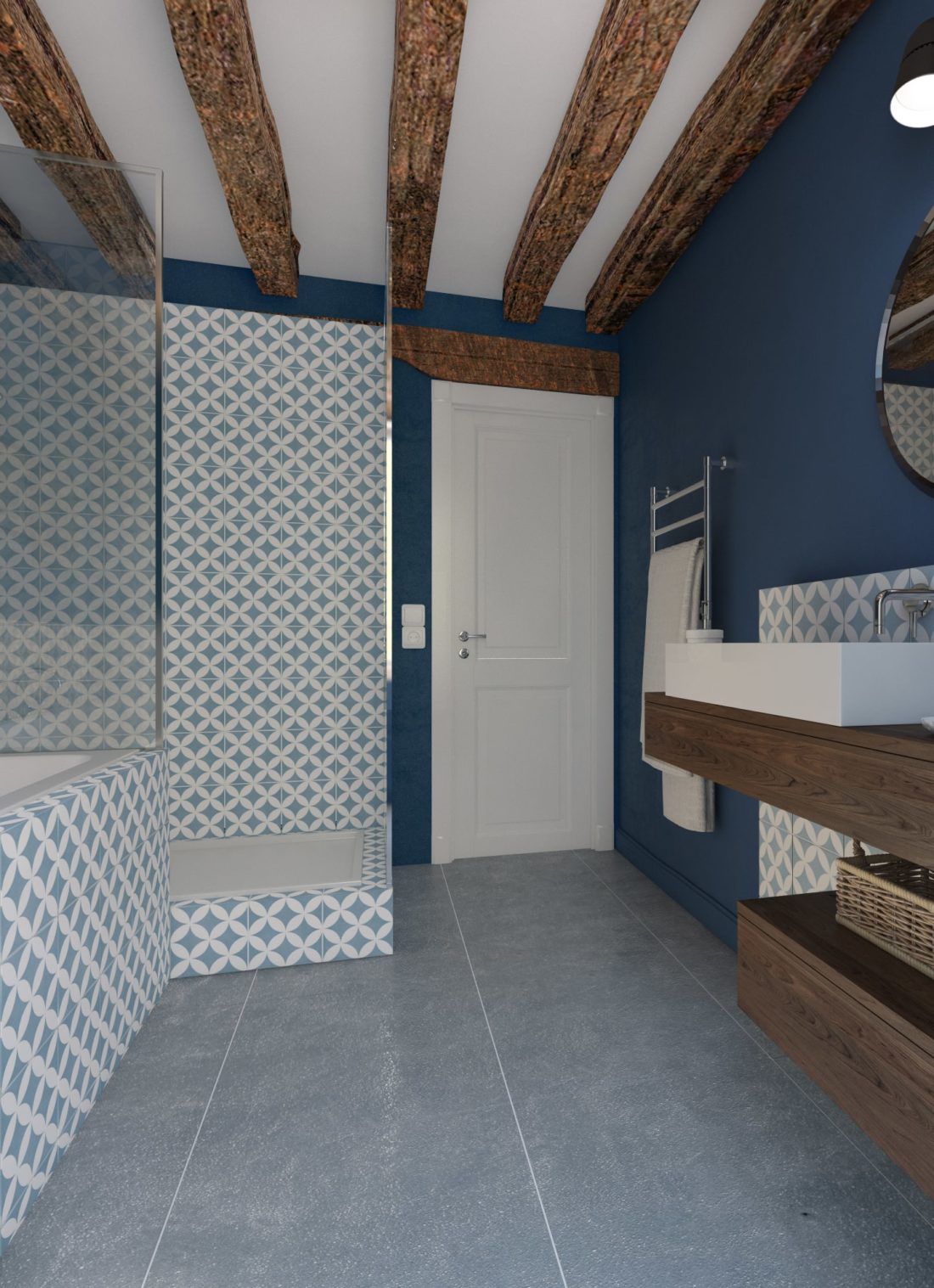 salle de bain bleu bois